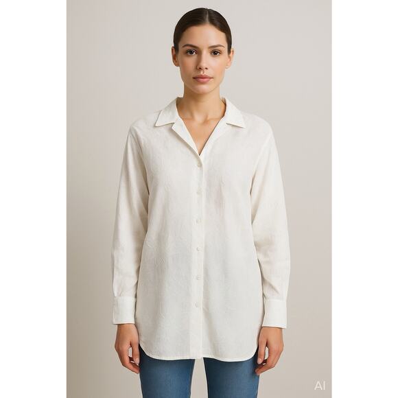 120% Lino Tops - Classic Ivory Button-Front Women's Blouse